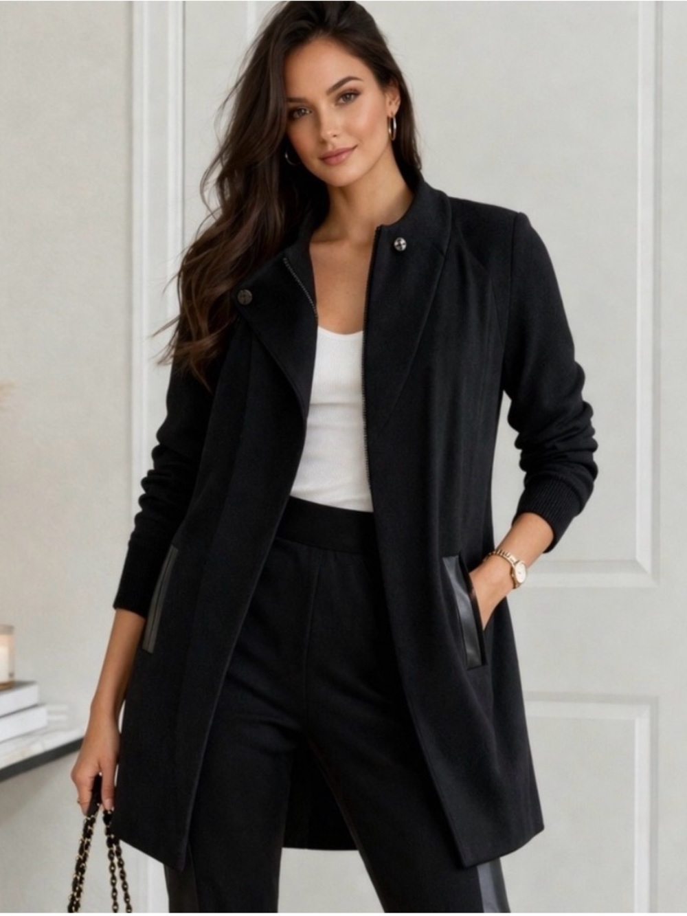 Cabi Women's Size S Tailor Black Ponte Knit Coat Full Zip Jacket Style 3351